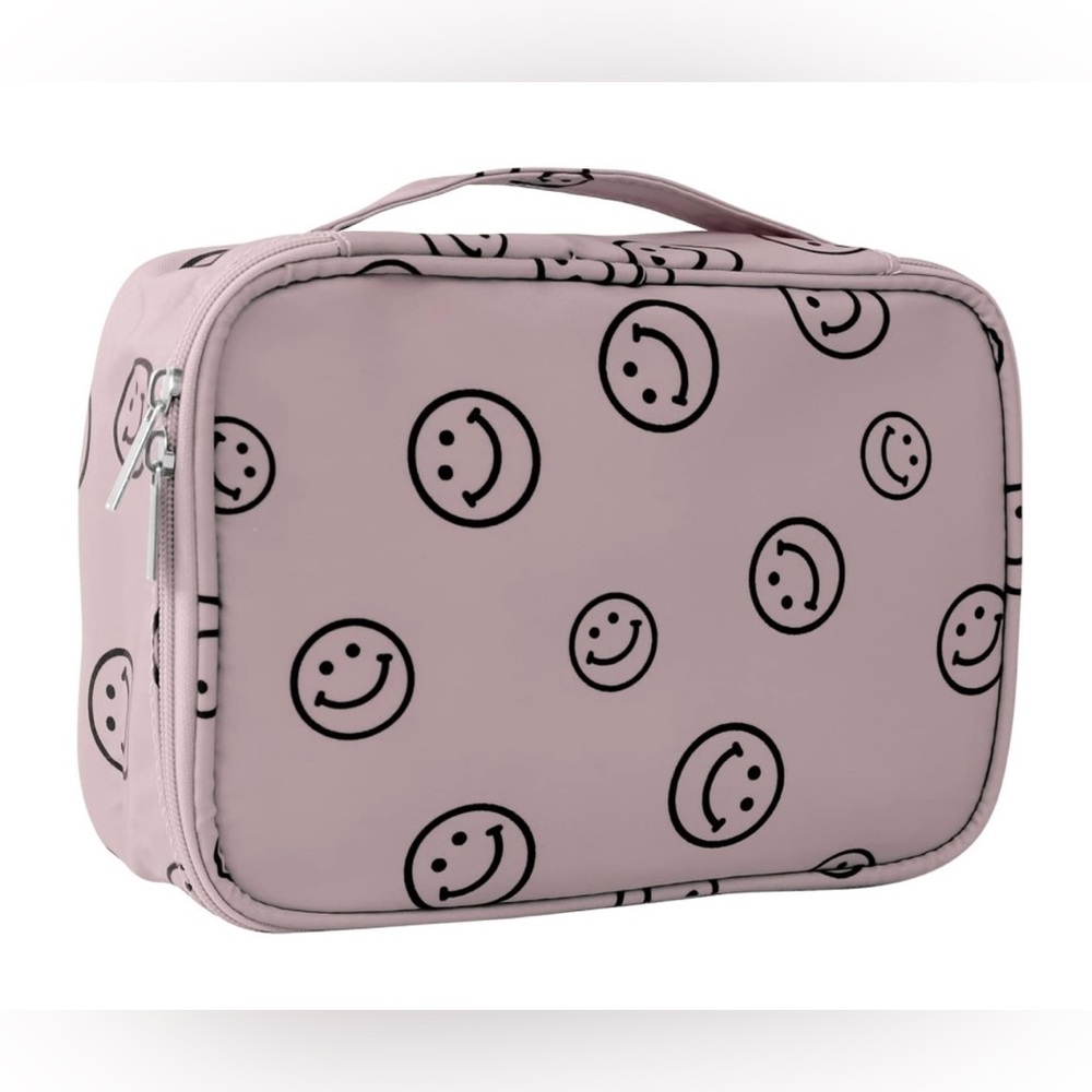 Smiley Face Brown Zipper Makeup / Cosmetic Bag NWT